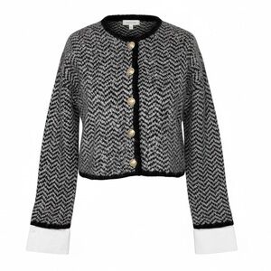 NWT Derek Lam 10 Crosby Black White Herringbone Alpaca Blend Crop Cardigan XS